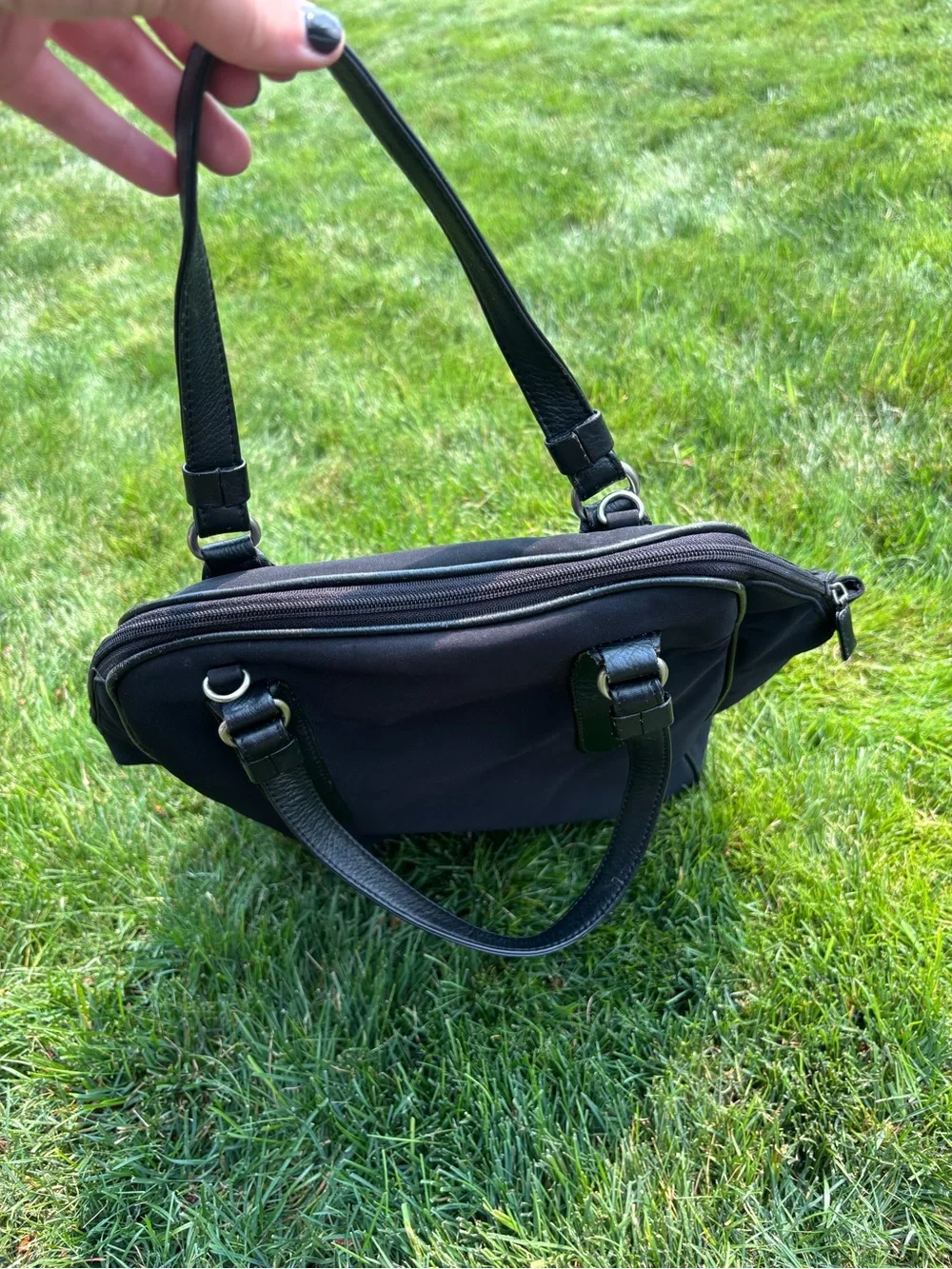HOBO Black Nylon Hobo with Leather Trim